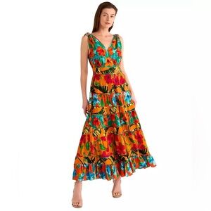 Vince Camuto NWT Tiered Maxi Dress - summer, tie sleeves, floral Tigerlily - L